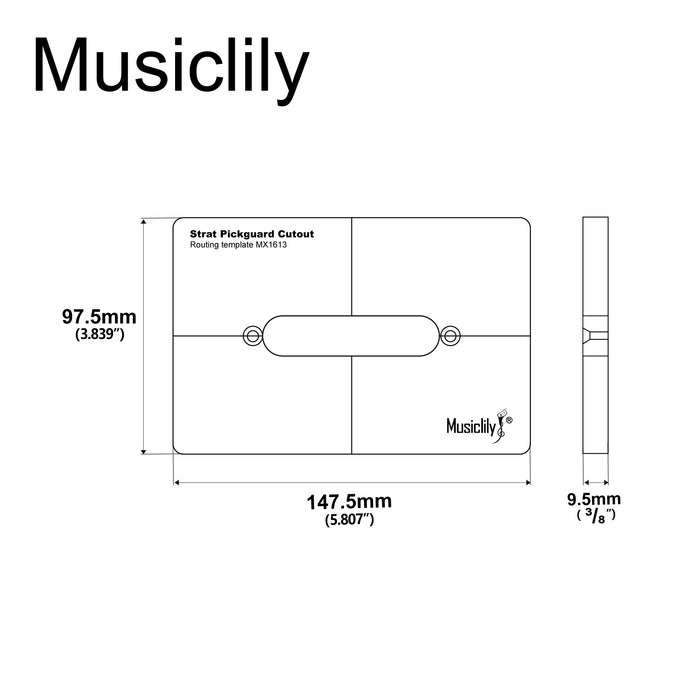 Dimensions of musiclily pro cnc accurate acrylic single coil pickup routing template for standard strat guitar pickguard mx1613