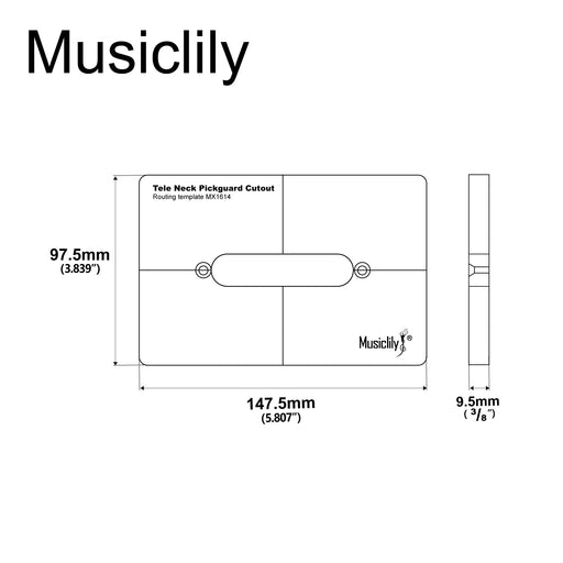 Dimensions of musiclily pro cnc accurate acrylic neck pickup routing templates for standard tele guitar pickguard mx1614