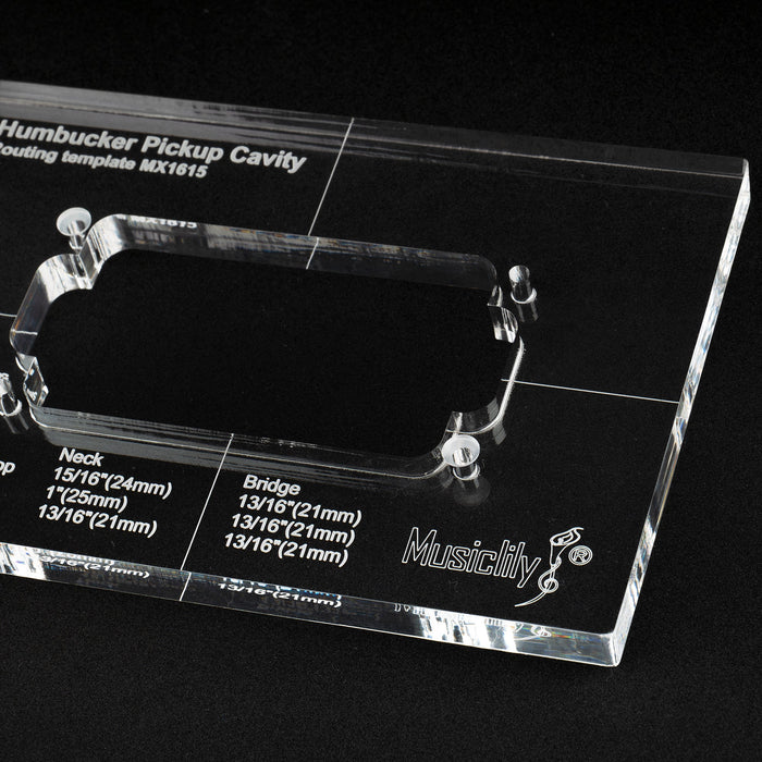 detail of musiclily pro cnc accurate acrylic humbucker pickup routing template for electric guitar body mx1615