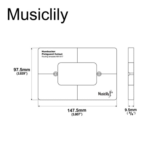 Dimensions of musiclily pro cnc accurate acrylic open style humbucker pickup routing template for electric guitar pickguard mx1617