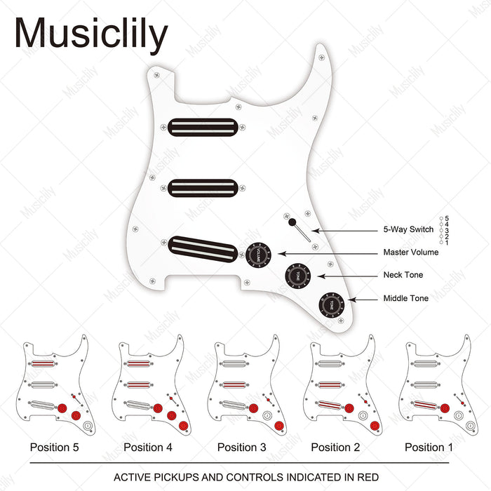 Dimensions of musiclily basic pre wired loaded st sss pickguard with ceramic mini rail humbucker for strat style electric guitar mx1651p