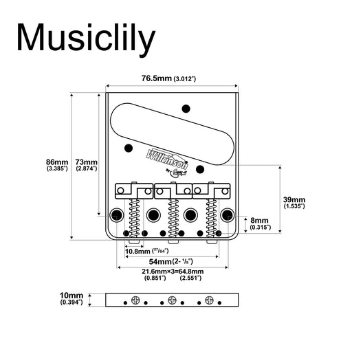 Dimensions of wilkinson wtb 54mm2 1 8 inch ashtray brass compensated 3 saddle guitar bridge for tele style guitar mx1703p