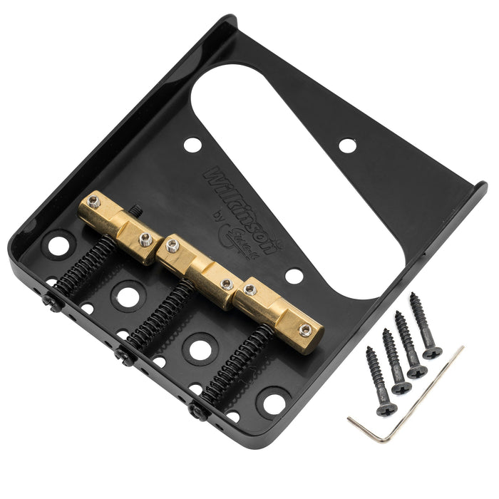 detail of wilkinson wtb 54mm2 1 8 inch ashtray brass compensated 3 saddle guitar bridge for tele style guitar mx1703p