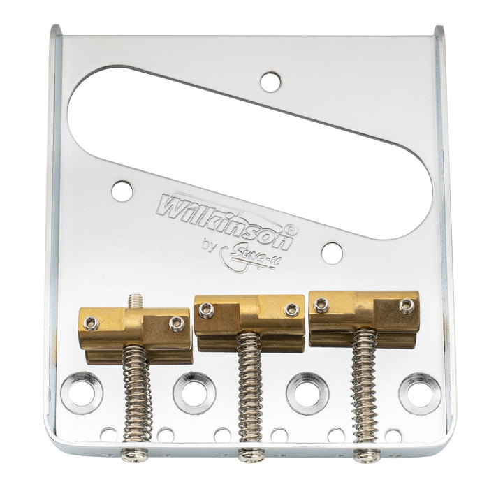 wilkinson wtb 54mm2 1 8 inch ashtray brass compensated 3 saddle guitar bridge for tele style guitar mx1703p, chrome