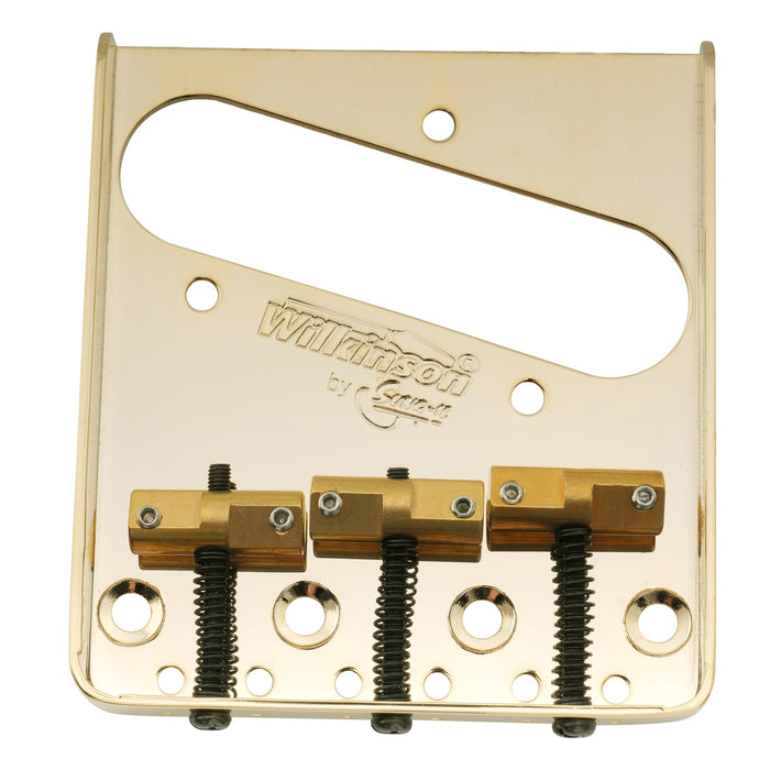 wilkinson wtb 54mm2 1 8 inch ashtray brass compensated 3 saddle guitar bridge for tele style guitar mx1703p, gold