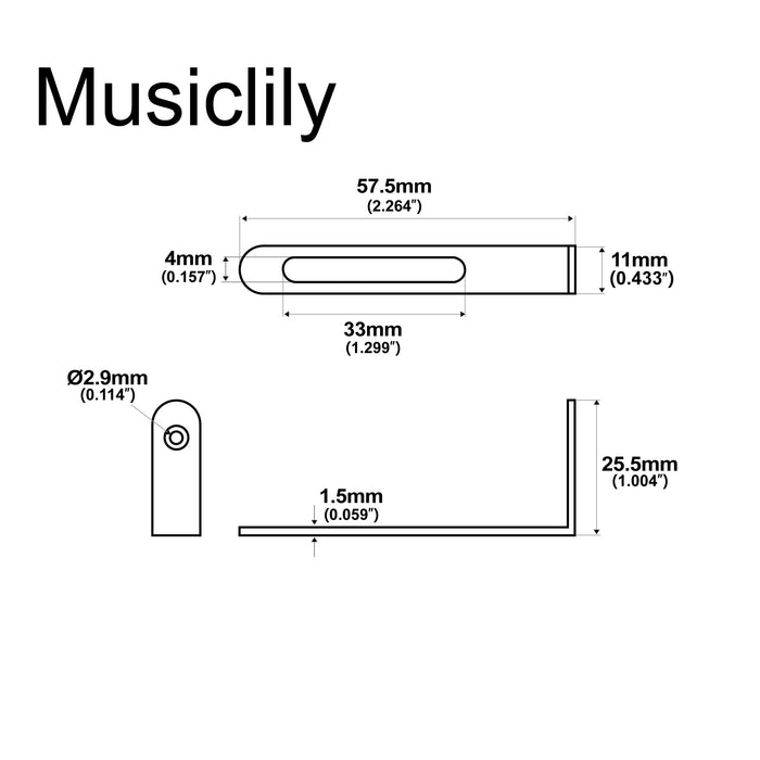 Dimensions of musiclily pro steel universal pickguard mounting bracket support compatible with usa lp or epiphone lp style electric guitar mx1710p