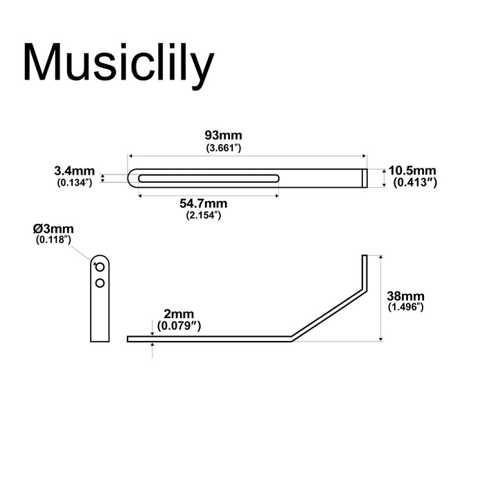 Dimensions of musiclily pro steel universal pickguard bracket support for archtop jazz hollow body guitar mx1711p