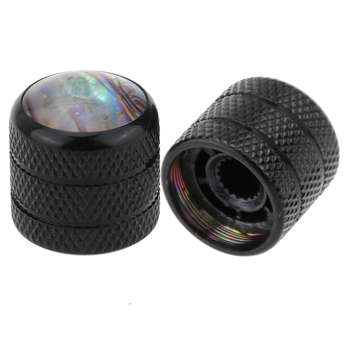 musiclily pro coarse 18 splines steel push on abalone top dome control knobs for imported electric guitar or bass 18 16 5mm mx1713 2p, black