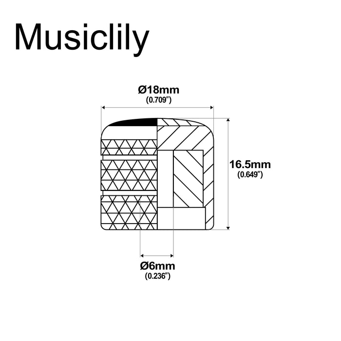 Dimensions of musiclily pro coarse 18 splines steel push on abalone top dome control knobs for imported electric guitar or bass 18 16 5mm mx1713 2p