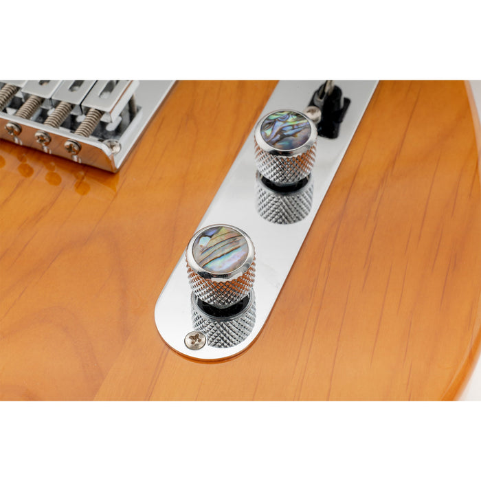 Application of musiclily pro coarse 18 splines steel push on abalone top dome control knobs for tele style electric guitar or bass mx1714 2p