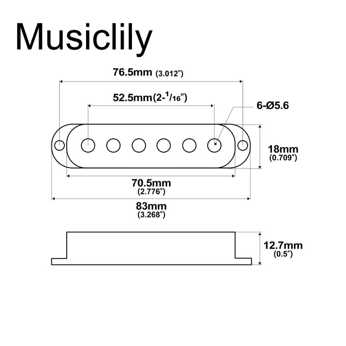 Dimensions of musiclily pro plastic guitar single coil pickup covers for usa mexico strat mx1721 3p