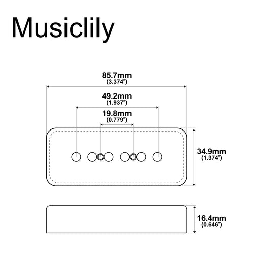 Dimensions of musiclily pro plastic p 90 soapbar guitar pickup covers compatible with usa lp mx1722 2p