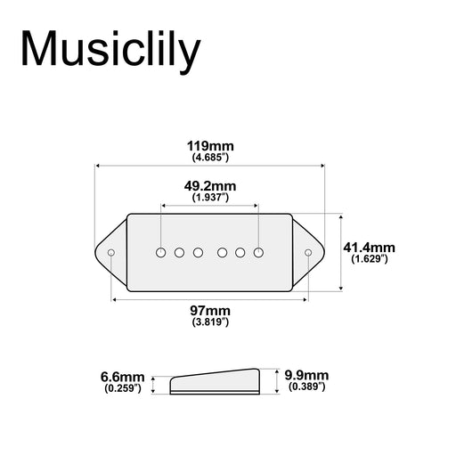 Dimensions of musiclily pro plastic 49 2mm p90 dog ear short low neck position pickup covers for usa lp vintage style epiphone mx1723 2p