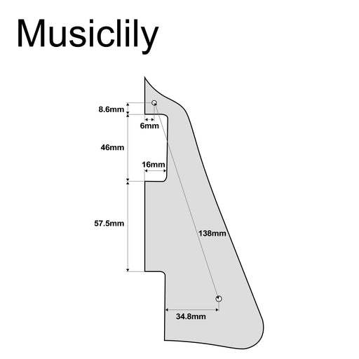 Dimensions of musiclily pro plastic guitar pickguard for 2006 present modern style epiphone les paul 1ply mx1724p