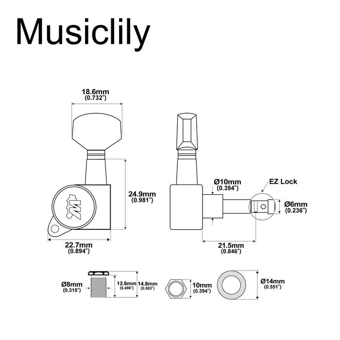 Dimensions of wilkinson left handed 6 in line e z lok guitar tuners tuning pegs keys machine heads set for fender strat tele style electric guitar mx1750 6p