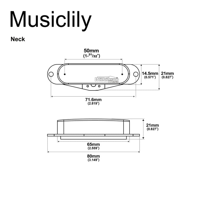 Dimensions of wilkinson m series low gauss nashville sound ceramic single coil neck pickup for tele style electric guitar mx1759p
