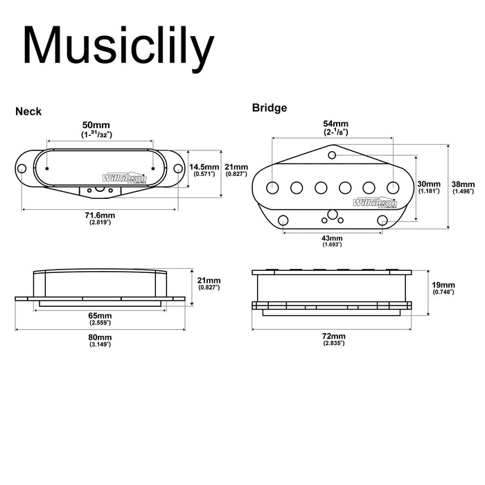 Dimensions of wilkinson m series low gauss nashville sound ceramic single coil pickups set for tele style electric guitar mx1759mx1760p