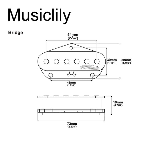 Dimensions of wilkinson m series low gauss nashville sound ceramic single coil bridge pickup for tele style electric guitar mx1760