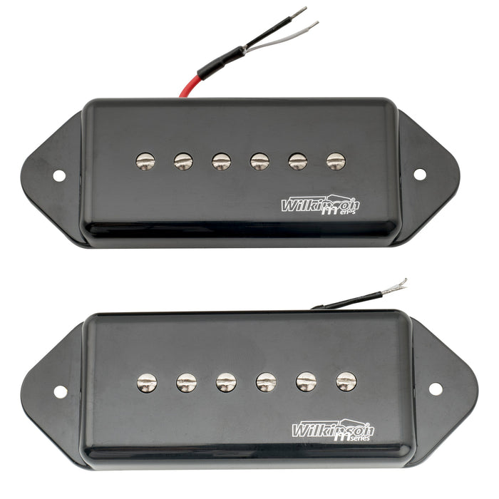 detail of wilkinson m series low gauss iconic sound ceramic p90 dogear style single coil pickups set for sg lp style electric guitar mx1763bkmx1764bk