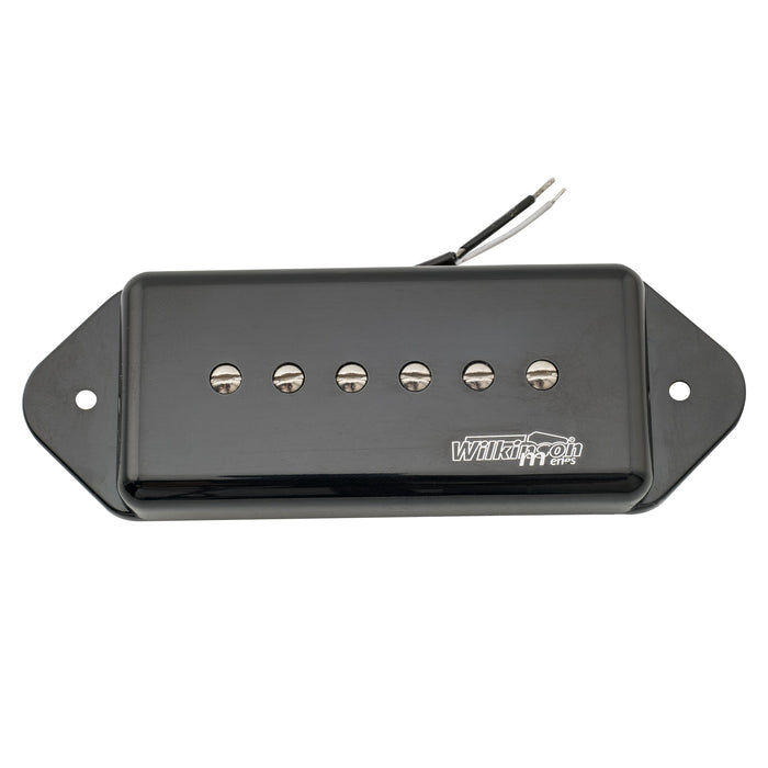 detail of wilkinson m series low gauss iconic sound ceramic p90 dogear style single coil neck pickup for sg lp style electric guitar mx1763bk