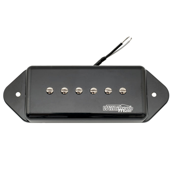 detail of wilkinson m series low gauss iconic sound ceramic p90 dogear style single coil bridge pickup for sg lp style electric guitar mx1764bk