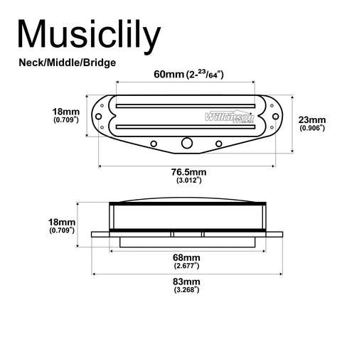 Dimensions of wilkinson m series low gauss rail blade ceramic single coil sized humbucker pickups set for strat style electric guitar mx1765bkmx1766bkmx1767bk