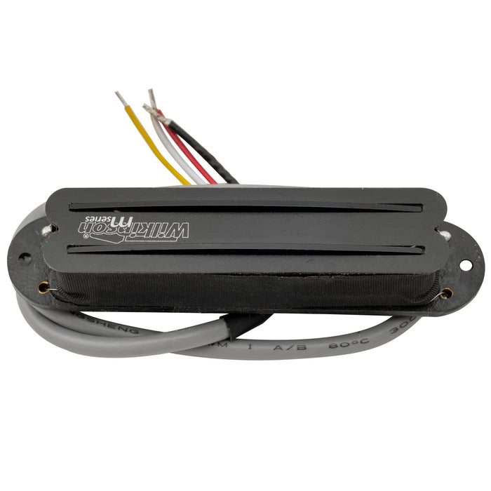 detail of wilkinson m series low gauss rail blade ceramic single coil sized humbucker middle pickup for strat style electric guitar mx1766bk