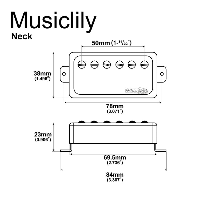 Dimensions of wilkinson m series classic tone ceramic covered humbucker neck pickup for lp style electric guitar mx1768cr