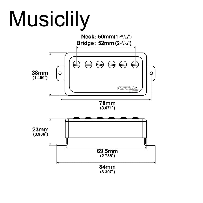Dimensions of wilkinson m series classic tone ceramic covered humbucker pickups set for lp style electric guitar mx1768crmx1769cr
