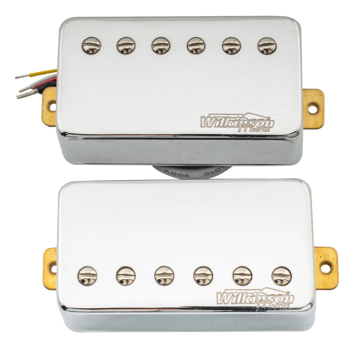 detail of wilkinson m series classic tone ceramic covered humbucker pickups set for lp style electric guitar mx1768crmx1769cr