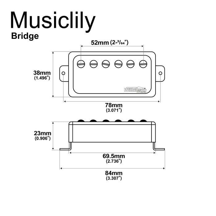 Dimensions of wilkinson m series classic tone ceramic covered humbucker bridge pickup for lp style electric guitar mx1769cr