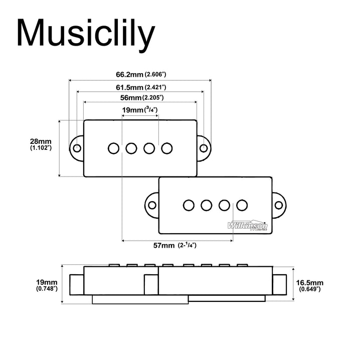 Dimensions of wilkinson m series variable gauss ceramic traditional precision bass humbuckers pickups set for pb style electric bass mx1772