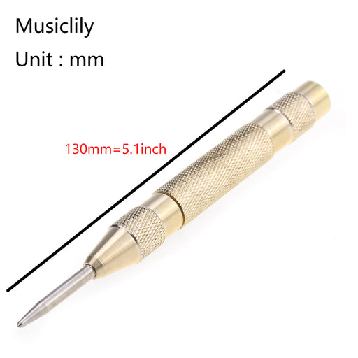 Dimensions of musiclily basic 130mm length brass automatic center pin punch adjustable spring loaded drill hole wood hand tool for guitar repair mx1785