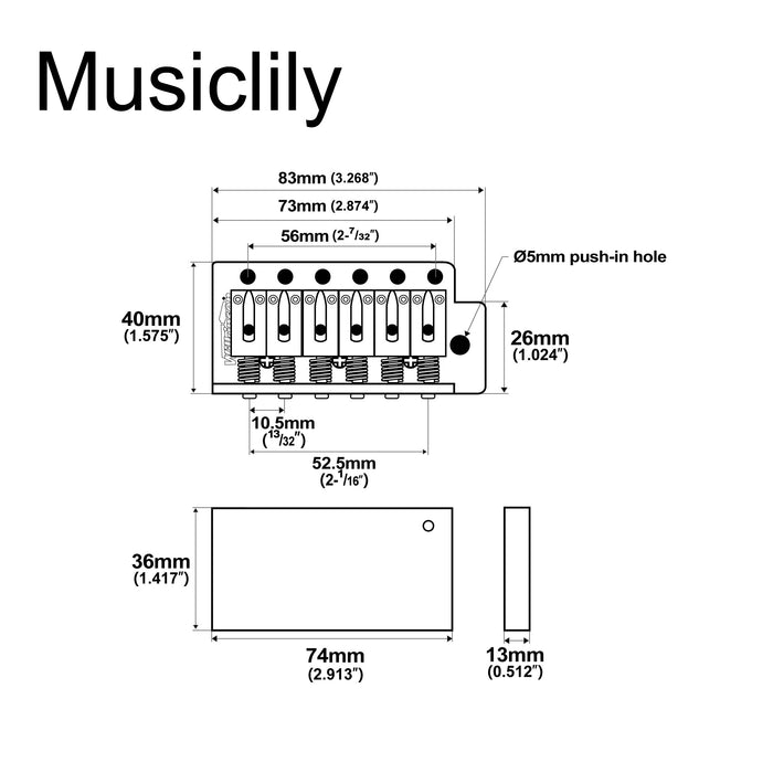 Dimensions of wilkinson m series 52 5mm2 1 16 inch string spacing 6 screw modern style saddle guitar tremolo bridge with push in arm 36mm block for strat style electric guitar mx1791p