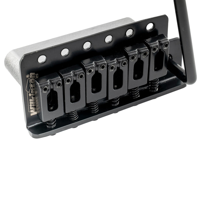 detail of wilkinson m series 54mm2 1 8 inch string spacing 6 screw modern style saddle guitar tremolo bridge with push in arm 36mm block for strat style electric guitar mx1793p
