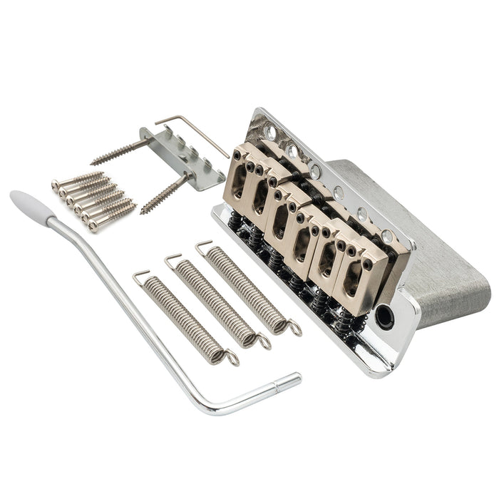 wilkinson m series 54mm2 1 8 inch string spacing 6 screw modern style saddle guitar tremolo bridge with push in arm 36mm block for strat style electric guitar mx1793p, chrome