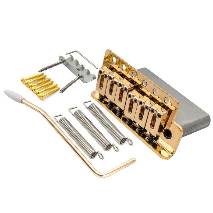 wilkinson m series 54mm2 1 8 inch string spacing 6 screw modern style saddle guitar tremolo bridge with push in arm 36mm block for strat style electric guitar mx1793p, gold