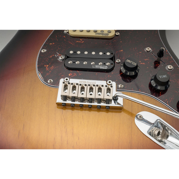 Application of wilkinson m series 54mm2 1 8 inch full block st guitar tremolo bridge pop in arm 2 point for mij mik strat style electric guitar mx1795p