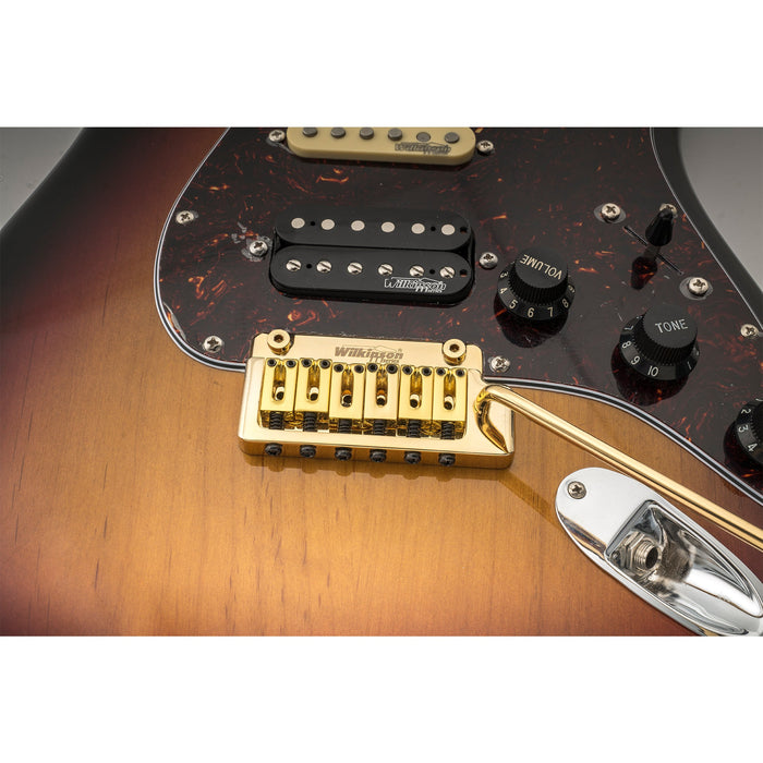 wilkinson m series 52 5mm2 1 16 inch full block st guitar tremolo bridge pop in arm 2 point for american standard or professional fender strat style electric guitar mx1796p, gold