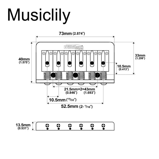 Dimensions of wilkinson m series 52 5mm2 1 16 inch string spacing modern style saddle hardtail fixed bridge non tremolo bridge for strat tele style electric guitar mx1809p