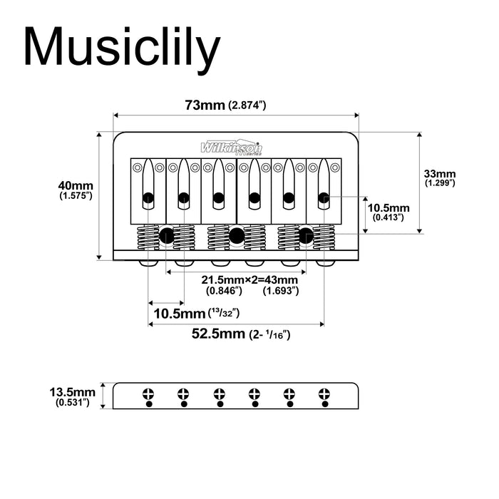 Dimensions of wilkinson m series 52 5mm2 1 16 inch string spacing modern style saddle hardtail fixed bridge non tremolo bridge for strat tele style electric guitar mx1809p