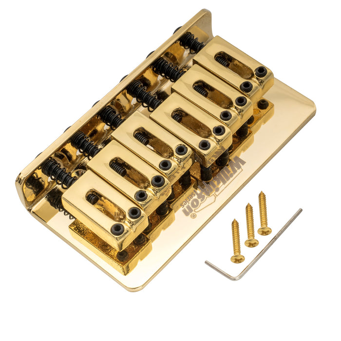 wilkinson m series 52 5mm2 1 16 inch string spacing modern style saddle hardtail fixed bridge non tremolo bridge for strat tele style electric guitar mx1809p, gold