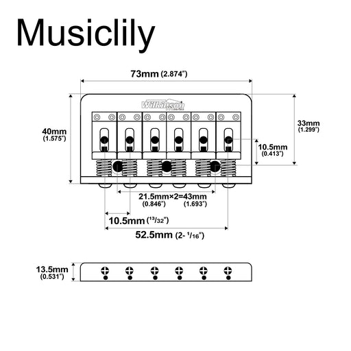 Dimensions of wilkinson m series 52 5mm2 1 16 inch hardtail fixed bridge vintage bent saddle for squier mexico fender strat tele style electric guitar mx1810p