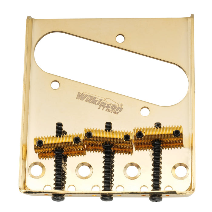 wilkinson m series 54mm2 1 8 inch threaded ashtray style bridge 3 saddles for tele style guitar mx1812p, gold