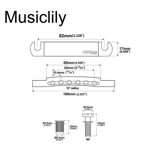Dimensions of wilkinson m series 52mm2 3 64 inch string spacing stop tailpiece for lp sg style electric guitar mx1817p