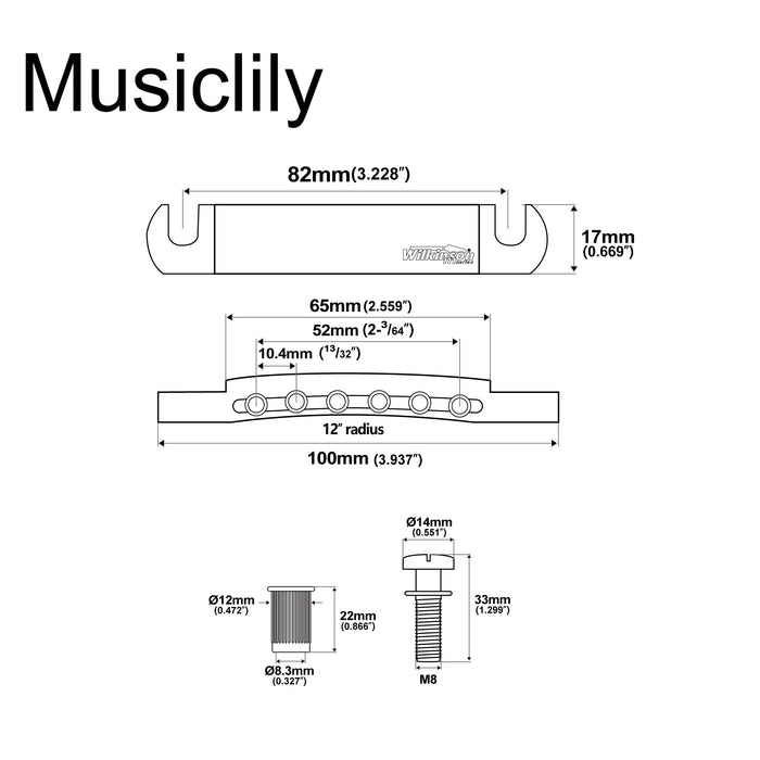 Dimensions of wilkinson m series 52mm2 3 64 inch string spacing stop tailpiece for lp sg style electric guitar mx1817p