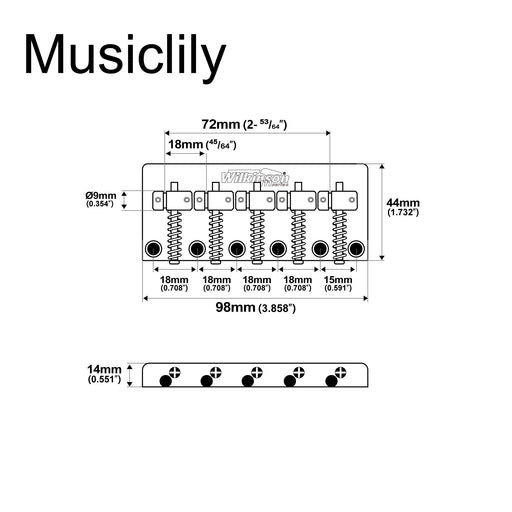 Dimensions of wilkinson m series wob51 72mm2 53 64 inch top loading 5 string fixed bass bridge vintage brass saddles for precision bass and jazz bass mx1822cr