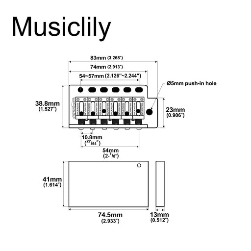 Dimensions of wilkinson wv6 sb 54mm2 1 8 inch 5 1 hole vintage steel saddles tremolo bridge with full steel block for fender usa and japan strat style electric guitar mx1833p