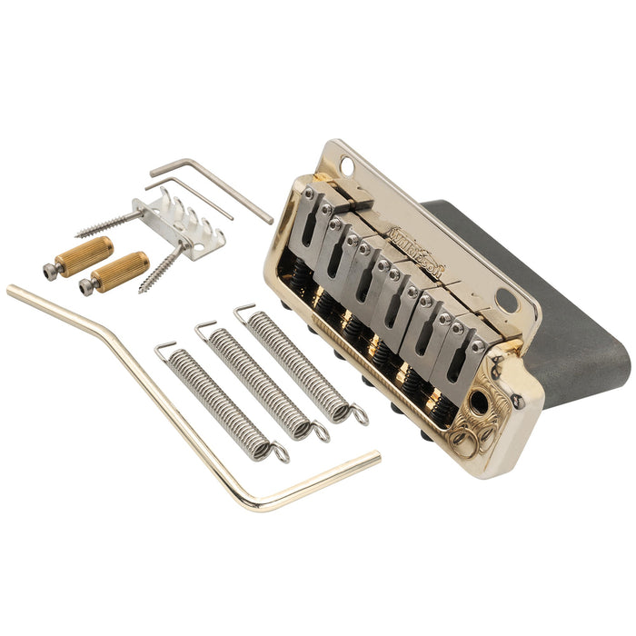 wilkinson wvp2 sb 54mm 2 point stainless steel saddles tremolo bridge with full steel block for japan korea import strat electric guitar mx1835p, gold