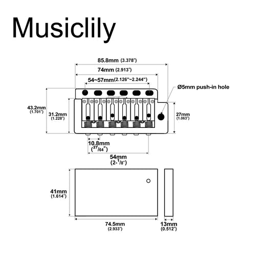 Dimensions of wilkinson wvp6 sb 54mm 5 1 hole sus stainless steel saddles guitar tremolo bridge with full solid steel block for import strat and japan strat mx1836p
